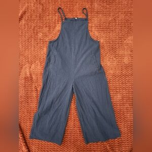 Women's Navy Blue Wide Leg Jumpsuit W/ Pockets & Adjustable Straps Sz Large Boho